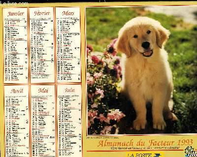 CALENDRIER - ALMANACH DU FACTEUR - CANICHE - JEUNE RETRIEVER