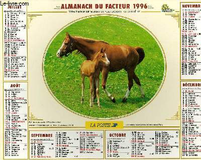 CALENDRIER - ALMANACH DU FACTEUR - CHIOTS D'ARTOIS - JUMENT ET POULAIN