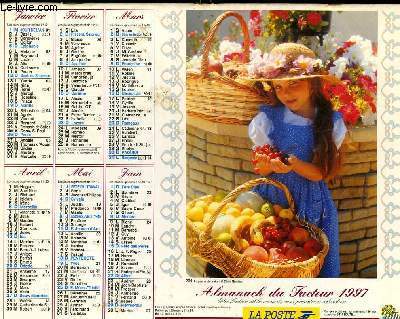 CALENDRIER - ALMANACH DU FACTEUR - FILLETTE ET CHIENS - LE PANIER DE FRUITS