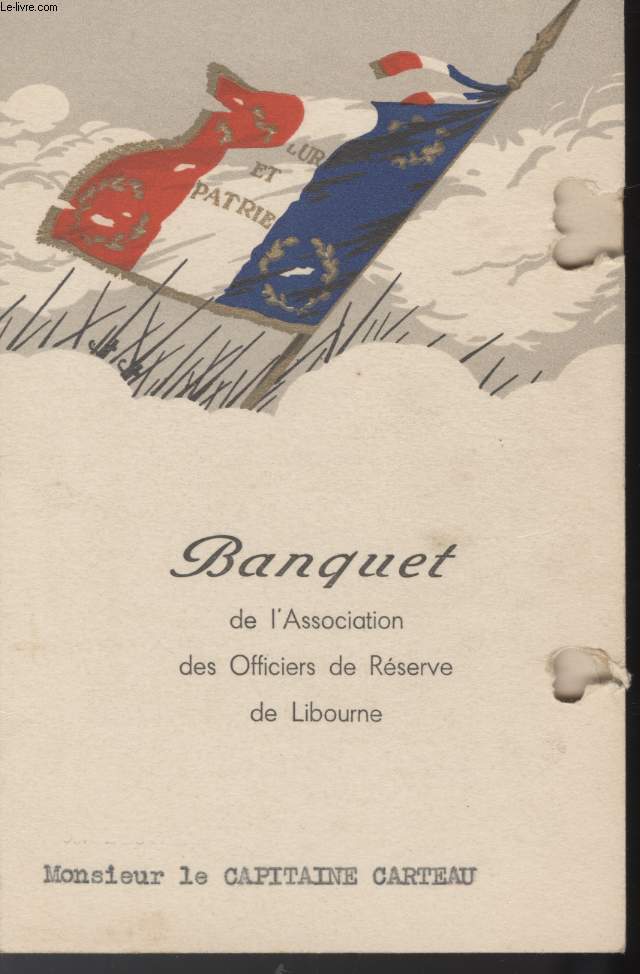 MENU - BANQUET DE L'ASSOCIATION DES OFFICIERS DE RESERVE DE LIBOURNE