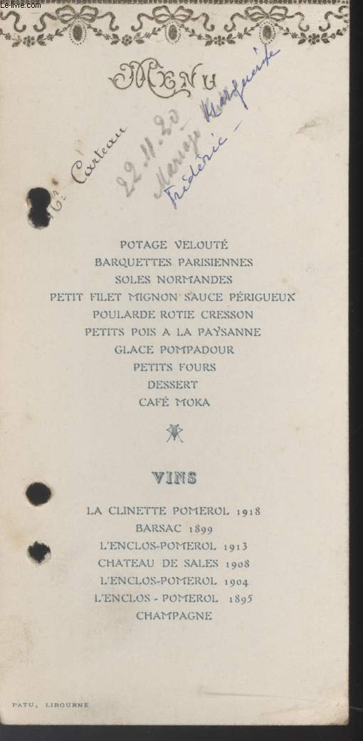 MENU - MARIAGE