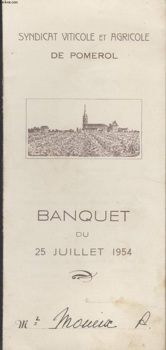 MENU - BANQUET - SYNDICAT VITICOLE ET AGRICOLE DE POMEROL