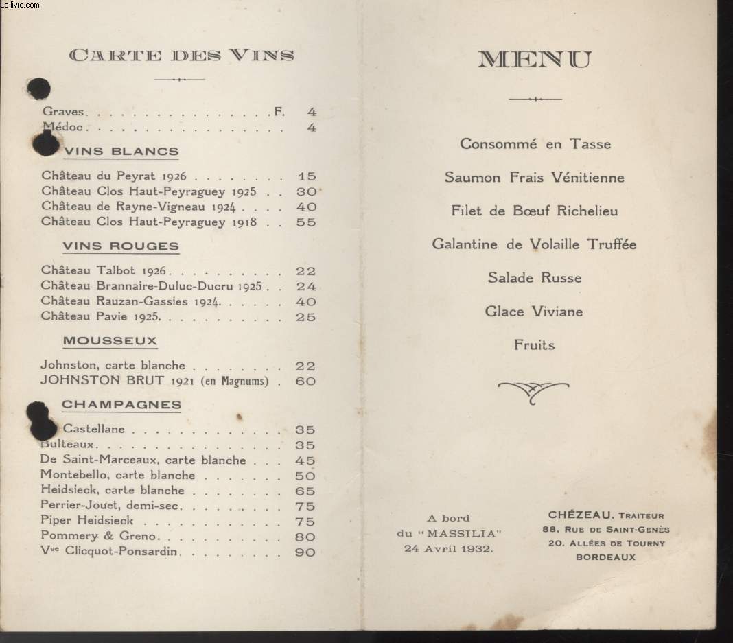 MENU - CHEZEAU