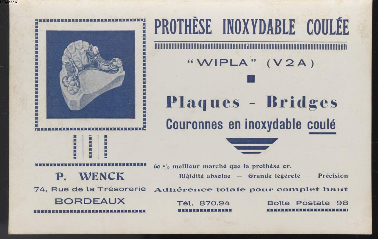 BUVARD - PROTHESE INOXYDABLE COULEE