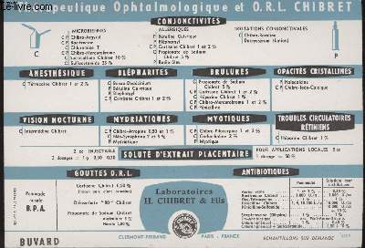 BUVARD - THERAPEUTIQUE OPHTALMOLOGIQUE ET O. R. L. CHIBRET