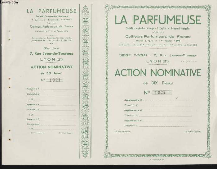 1 ACTION NOMINATIVE - LA PARFUMEUSE