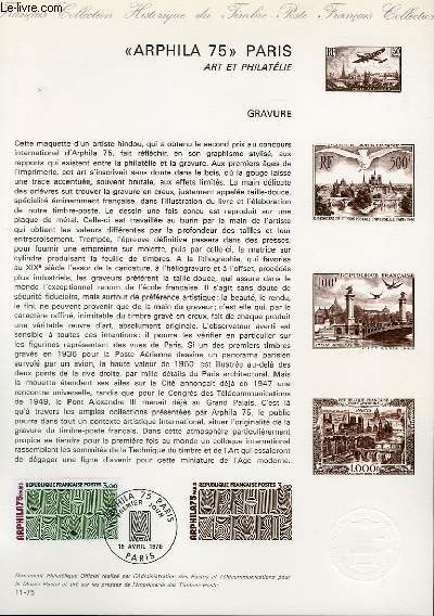 DOCUMENT PHILATELIQUE OFFICIEL N11-75 - ARPHILA 75 GRAPHISME PARIS ART ET PHILATELIE - GRAVURE - 12 CONGRES DE L'UNION POSTALE UNIVERSLLLE PARIS 1947 - C.I.?T.T. PARIS 1949 - (N1832 YVERT ET TELLIER)