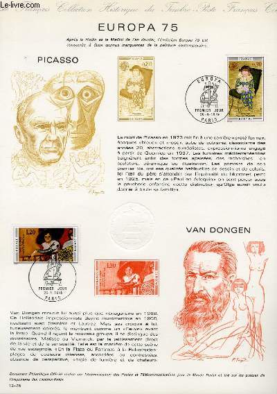 DOCUMENT PHILATELIQUE OFFICIEL N12-75 - EUROPA 75 - PICASSO - VAN DONGEN (N1840-41 YVERT ET TELLIER)