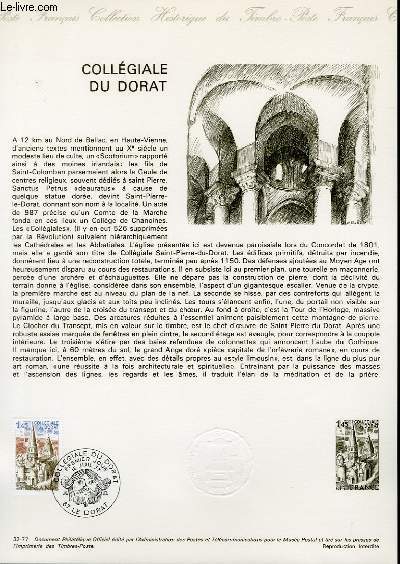 DOCUMENT PHILATELIQUE OFFICIEL N32-77 - COLLEGIALE DU DORAT (N1937 YVERT ET TELLIER)