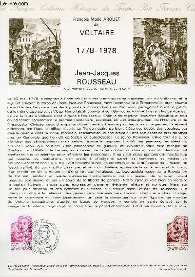 DOCUMENT PHILATELIQUE OFFICIEL N32-78 - FRANCOIS MARIE AROUET DIT VOLTAIRE 1778-1978 - JEAN-JACQUES ROUSSEAU (N1990 YVERT ET TELLIER)