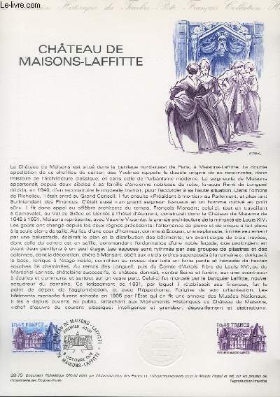 DOCUMENT PHILATELIQUE OFFICIEL N28-79 - CHATEAU DE MAISONS LAFFITTE (N2064 YVERT ET TELLIER)