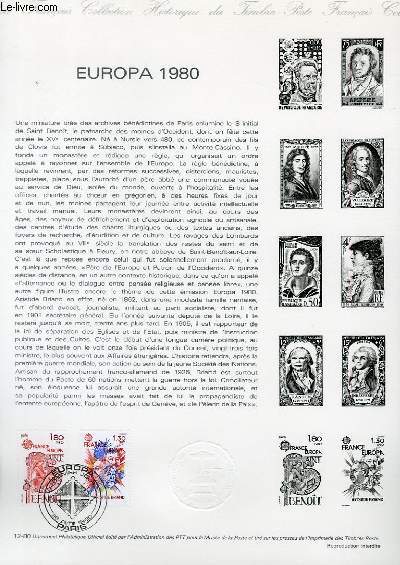 DOCUMENT PHILATELIQUE OFFICIEL N12-80 - EUROPA 1980 SAINT BENOIT (N2085-86 YVERT ET TELLIER)