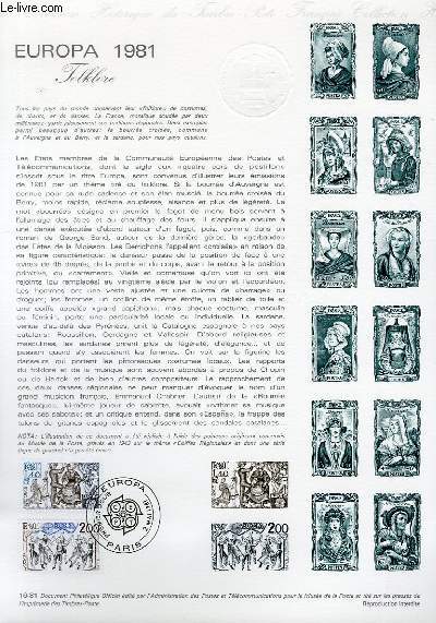 DOCUMENT PHILATELIQUE OFFICIEL N16-81 - EUROPA 1981 FOLKLORE (N2138-39 YVERT ET TELLIER)