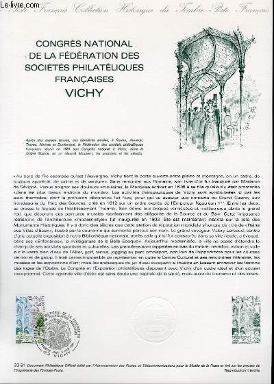 DOCUMENT PHILATELIQUE OFFICIEL N23-81 - CONGRES NATIONAL DE LA FEDERATION DES SOCIETES PHILATELIQUES FRANCAISES VICHY (N2144 YVERT ET TELLIER)