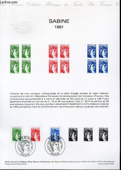 DOCUMENT PHILATELIQUE OFFICIEL N30-81 - SABINE 1981 (N2154-56 YVERT ET TELLIER)