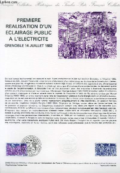 DOCUMENT PHILATELIQUE OFFICIEL N29-82 - PREMIERE REALISATION D'UN ECLAIRAGE PUBLIC A L'ELECTRICITE GRENOBLE 14 JUILLET 1882 (N2224 YVERT ET TELLIER)