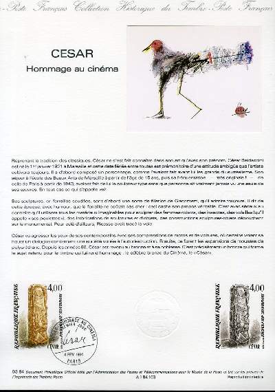 DOCUMENT PHILATELIQUE OFFICIEL N03-84 - CESAR - HOMMAGE AU CINEMA (N03-84 YVERT ET TELLIER)