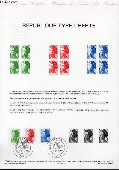 DOCUMENT PHILATELIQUE OFFICIEL N23-84 - REPUBLIQUE TYPE LIBERTE (N2318-20 YVERT ET TELLIER)