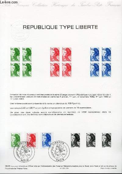 DOCUMENT PHILATELIQUE OFFICIEL N28-85 - REPUBLIQUE TYPE LIBERTE (N2375-77 YVERT ET TELLIER)