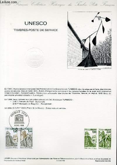 DOCUMENT PHILATELIQUE OFFICIEL NUNESCO - TIMBRES-POSTE DE SERVICE (NSERVICE 91-92 YVERT ET TELLIER)