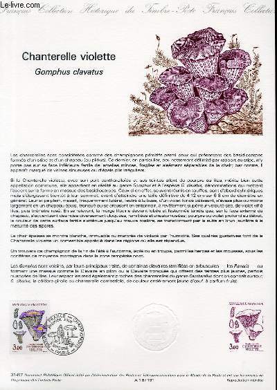 DOCUMENT PHILATELIQUE OFFICIEL N31-87 - CHANTERELLE VIOLETTE - GOMPHUS CLAVATUS (N2489 YVERT ET TELLIER)