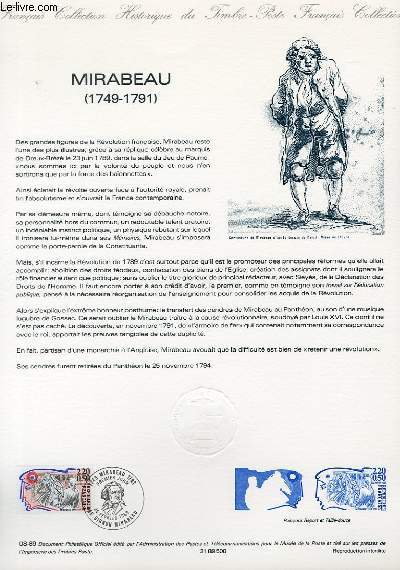 DOCUMENT PHILATELIQUE OFFICIEL N08-89 - MIRABEAU 1749-1791 (N2565 YVERT ET TELLIER)