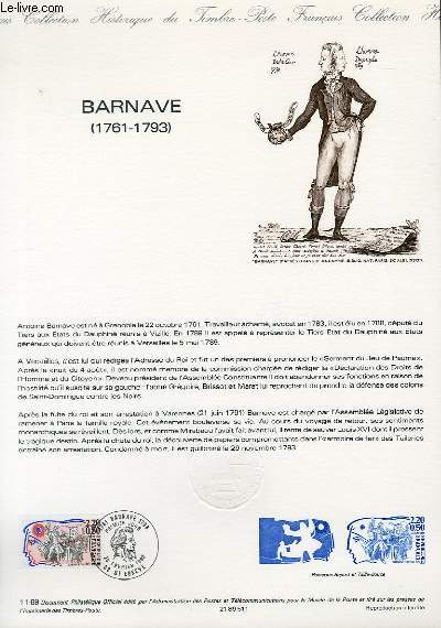 DOCUMENT PHILATELIQUE OFFICIEL N11-89 - BARNAVE 1761-1793 (N2568 YVERT ET TELLIER)