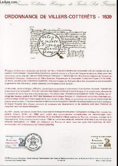 DOCUMENT PHILATELIQUE OFFICIEL N33-89 - ORDONNANCE DE VILLIERS-COTTERET 1539 (N2609 YVERT ET TELLIER)