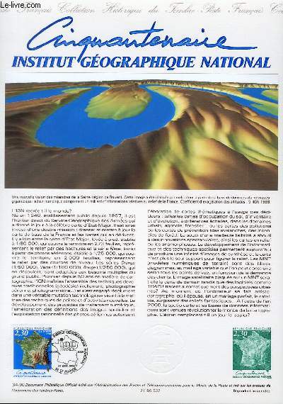 DOCUMENT PHILATELIQUE OFFICIEL N34-90 - 50 INSTITUT GEOGRAPHIQUE NATIONAL (N2662 YVERT ET TELLIER)