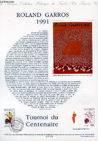 DOCUMENT PHILATELIQUE OFFICIEL N22-91 - ROLAND GARROS 1991 (N269 YVERT ET TELLIER)