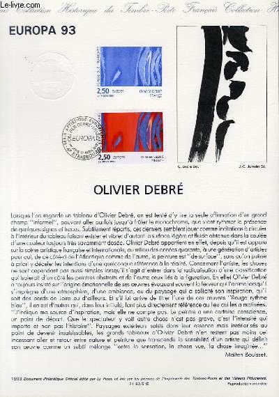 DOCUMENT PHILATELIQUE OFFICIEL - EUROPA 93 - OLIVIER DEBRE (N2797 YVERT ET TELLIER)