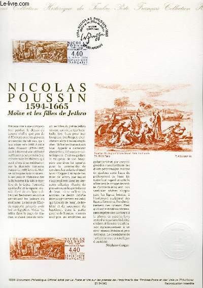 DOCUMENT PHILATELIQUE OFFICIEL - NICOLAS POUSSIN 1594-1665 - MOISE ET LES FILLES DE JETHRO (N289 YVERT ET TELLIER)