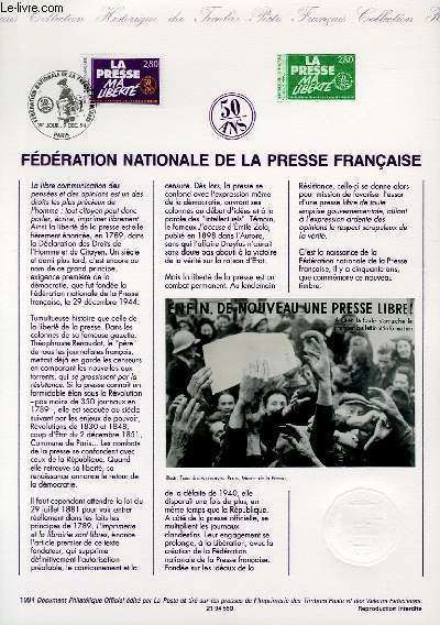 DOCUMENT PHILATELIQUE OFFICIEL - FEDERATION NATIONALE DE LA PRESSE FRANCAISE (N°2917 YVERT ET TELLIER)