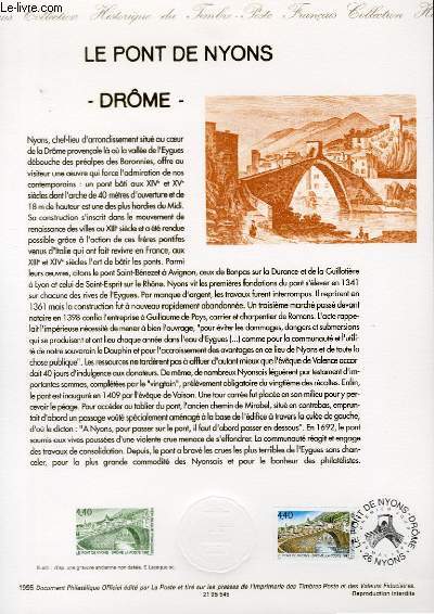 DOCUMENT PHILATELIQUE OFFICIEL - LE PONT DE NYONS DROME (N2956 YVERT ET TELLIER)