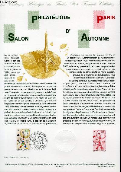 DOCUMENT PHILATELIQUE OFFICIEL - PHILATELIQUE SALON D'AUTOMNE PARIS (N3000 YVERT ET TELLIER)