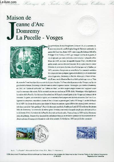 DOCUMENT PHILATELIQUE OFFICIEL - MAISON DE JEANNE D'ARC DOMREMY LA PUCELLE - VOSGES (N3002 YVERT ET TELLIER)