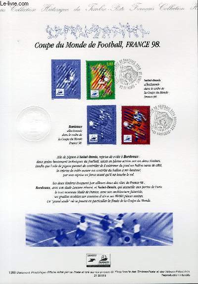 DOCUMENT PHILATELIQUE OFFICIEL - COUPE DU MONDE DE FOOTBALL, FRANCE 98 (N3130-3131 YVERT ET TELLIER)