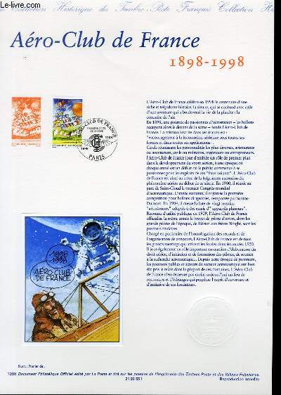 DOCUMENT PHILATELIQUE OFFICIEL - AERO-CLUB DE FRANCE 1898-1998 (N°3172 YVERT ET TELLIER)