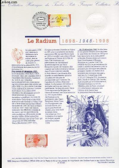 DOCUMENT PHILATELIQUE OFFICIEL - LE RADIUM 1898-948-1998 (N3210 YVERT ET TELLIER)