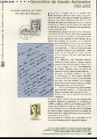 DOCUMENT PHILATELIQUE OFFICIEL - GENEVIEVE DE GAULLE ANTHONIOZ 1920-2002 (N°3544 YVERT ET TELLIER)