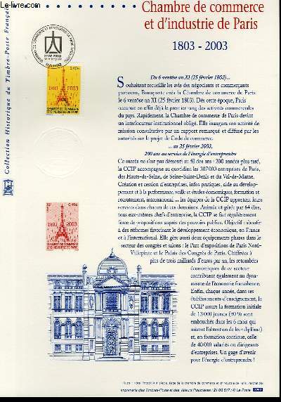 DOCUMENT PHILATELIQUE OFFICIEL - CHAMBRE DE COMMERCE ET D'INDUSTRIE DE PARIS 1803-2003 (N3545 YVERT ET TELLIER)