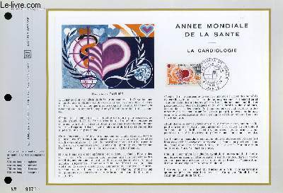 FEUILLET ARTISTIQUE PHILATELIQUE - CEF - N 192 - ANNEE MONDIALE DE LA SANTE - LA CARDIOLOGIE