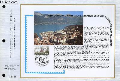 FEUILLET ARTISTIQUE PHILATELIQUE - CEF - N 406 - ANNECY 1977 - CONGRES DE LA FEDERATION DES SOCIETES PHILATELIQUES FRANCAISES