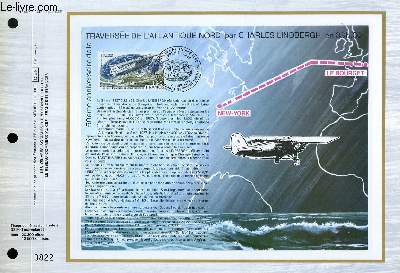 FEUILLET ARTISTIQUE PHILATELIQUE - CEF - N 407 - 50 ANNIVERSAIRE DE LA TRAVERSEE DE L'ATLANTIQUE NORD PAR CHARLES LINDBERGH EN 33H30