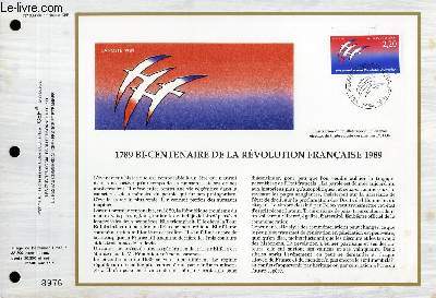 FEUILLET ARTISTIQUE PHILATELIQUE - CEF - N 933 - BICENTENAIRE DE LA REVOLUTION FRANCAISE 1789 - 1989