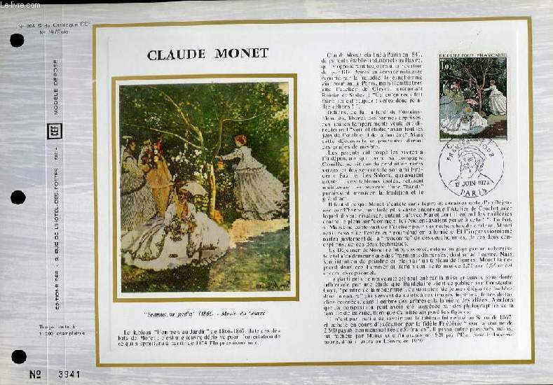 FEUILLET ARTISTIQUE PHILATELIQUE SUR SOIE - CEF - CLAUDE MONET - FEMMES AU JARDIN - N 205S - N19 SOIE