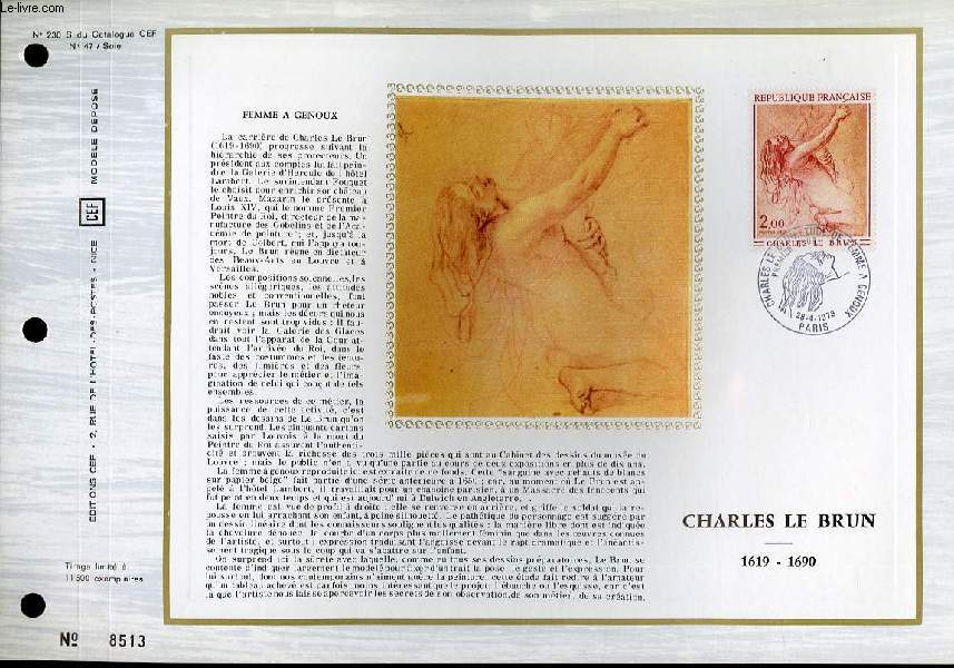 FEUILLET ARTISTIQUE PHILATELIQUE SUR SOIE - CEF - CHARLES LE BRUN 1619 - 1690 - N 230S - N47 SOIE