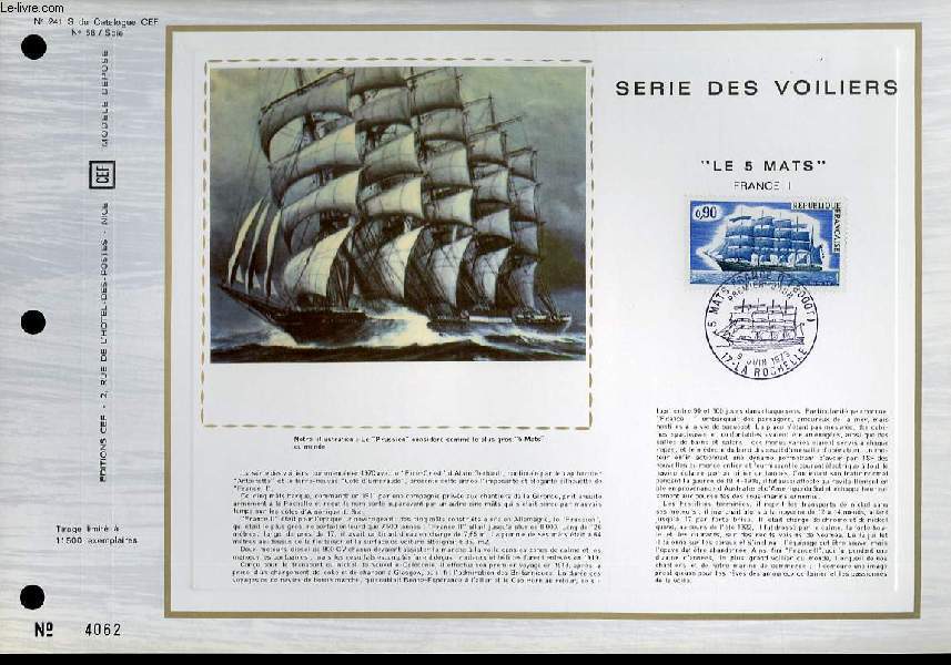 FEUILLET ARTISTIQUE PHILATELIQUE SUR SOIE - CEF - SERIE DES VOILIERS 
