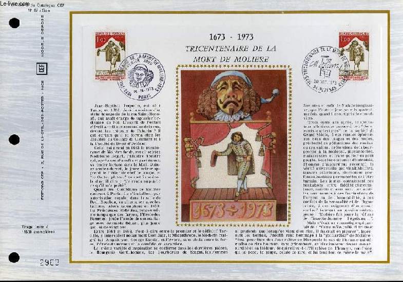 FEUILLET ARTISTIQUE PHILATELIQUE SUR SOIE - CEF - 1673 - 1973 - TRICENTENAIRE DE LA MORT DE MOLIERE - N 250S - N67 SOIE
