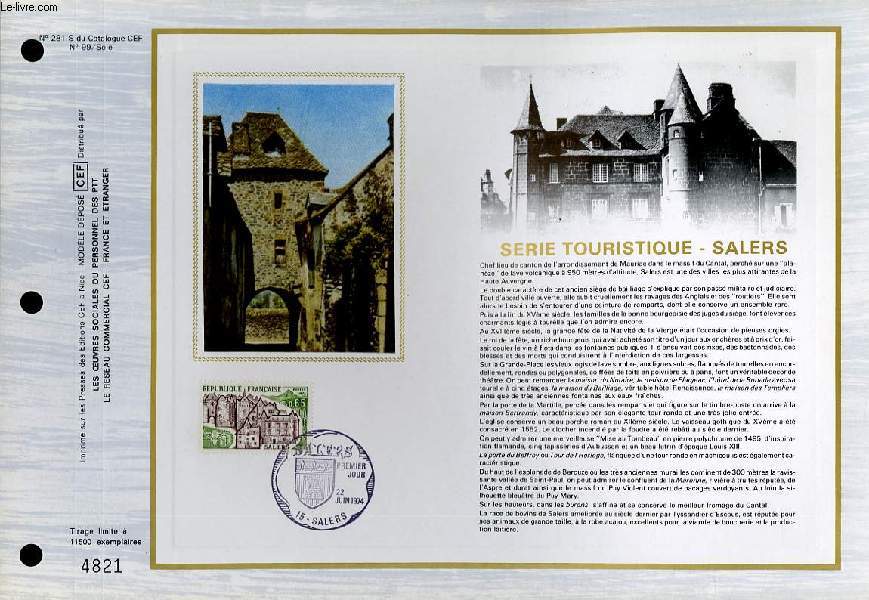 FEUILLET ARTISTIQUE PHILATELIQUE SUR SOIE - CEF - SERIE TOURISTIQUE - SALERS - N 281S - N99 SOIE